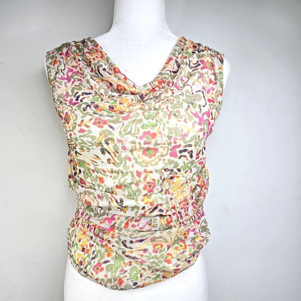 Vintage Y2K Cable and Gauge Cowl Drape Neck Green Brown Mesh Sleeveless Top
